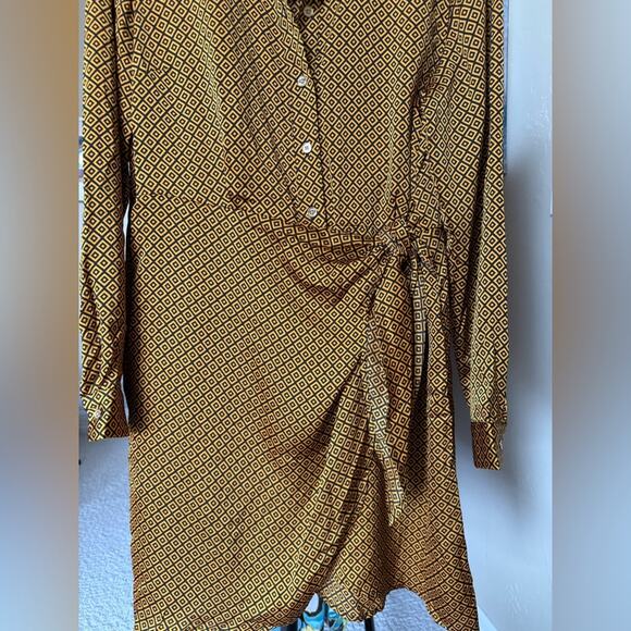 Michael Kors Button Down Tie Shirt Dress in Marigold Black Women’s Large - Picture 4 of 6